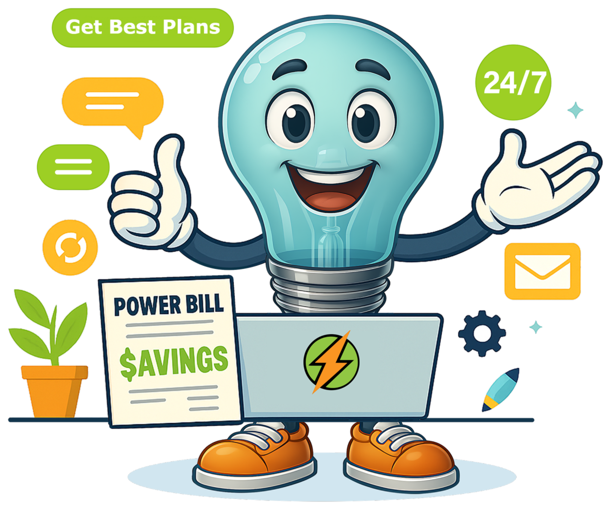 Cost Effective Energy mascot presenting AI-powered electricity plan comparison